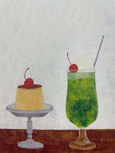 Cocktail with a cherry on a white background. Watercolor painting