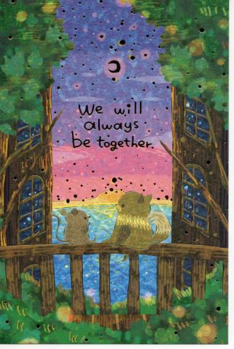 Watercolor illustration with the image of the bridge over the river.