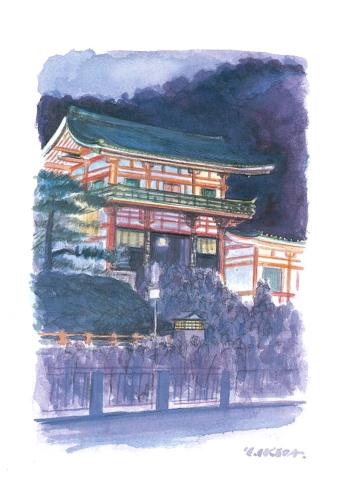 Watercolor illustration of the Kiyomizu-dera Temple in Kyoto, Japan