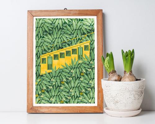 Painted picture of a house in a pot on a white background