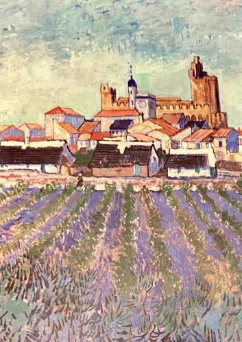 Lavender fields in Provence, France. Painting on canvas.