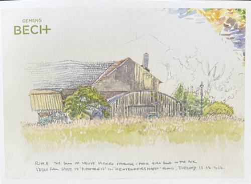 A postcard printed in Germany shows image of a farm, circa 1988