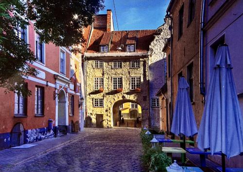 Cobbled street in the old town of Gdansk, Poland