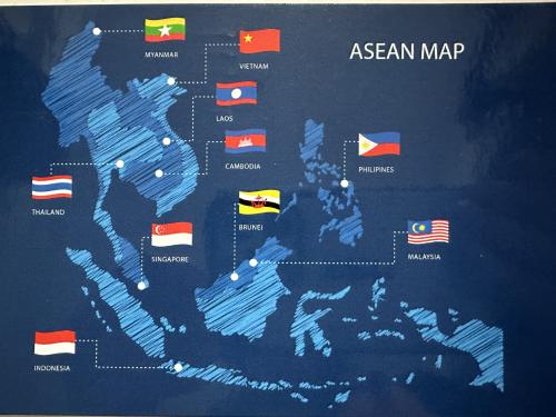 Azerbaijan map on a school board with flags.