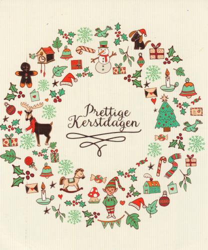 Vintage Christmas greeting card with hand drawn elements. Vector illustration.