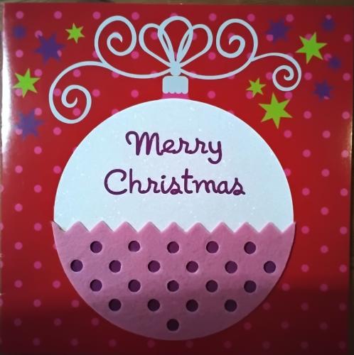 Christmas card with snowflakes and christmas bauble in red background