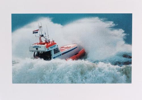 A postcard printed in Russia shows a speedboat, circa 2016