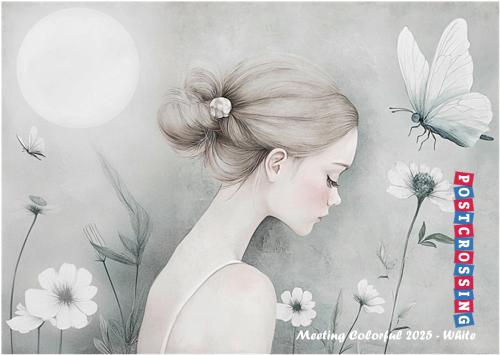 Fashion illustration of a beautiful young woman with butterflies and flowers.