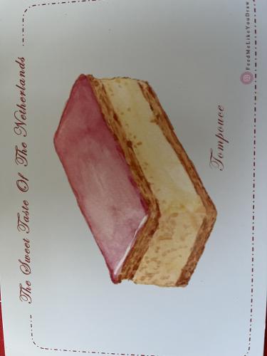 A piece of cake on a white background with space for text.