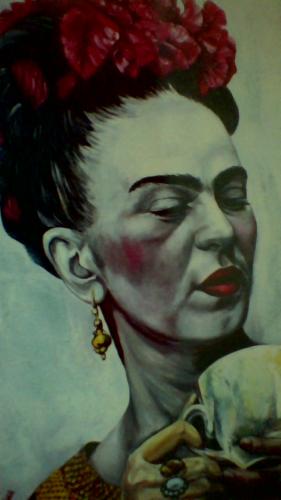 A painting of a woman with a wreath on her head.