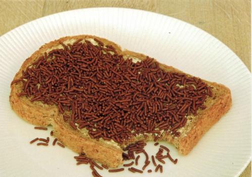 Crispy toast with chocolate sprinkles on a white plate.