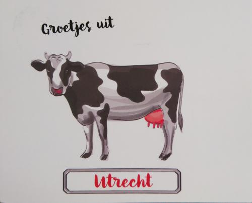Cute cartoon cow with lettering. Cute hand drawn illustration.