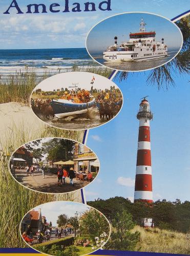 A collage of photos of an old lighthouse on the beach.