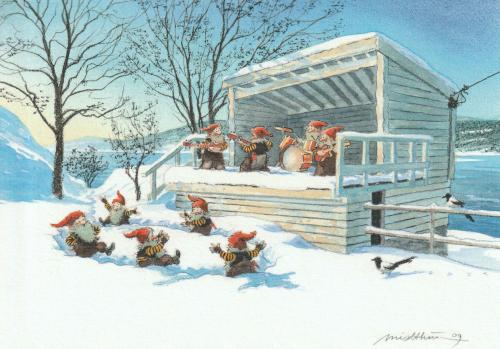 Christmas scene with snowman and reindeer in a wooden house