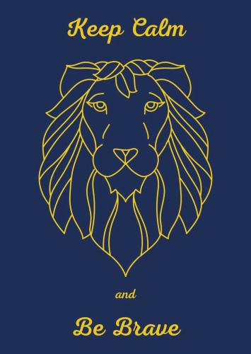 Lion head in a linear style. Vector illustration on a blue background.