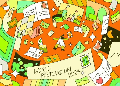 Illustration of World Post Day background with hand drawn doodle elements