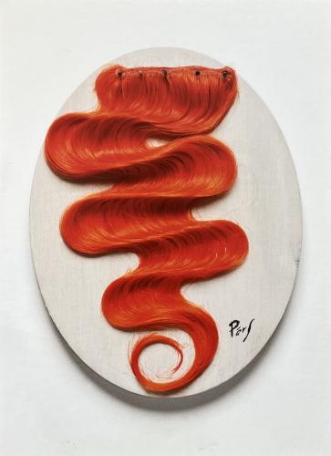 Hand drawn red snake on a wooden board. Isolated on white background.