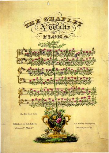 Vintage postcard with the image of a tree in a vase