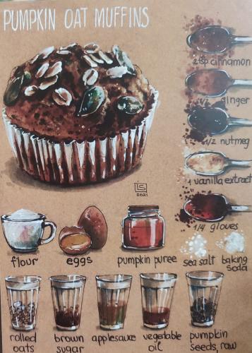 Coffee menu with a cupcake and coffee beans on it