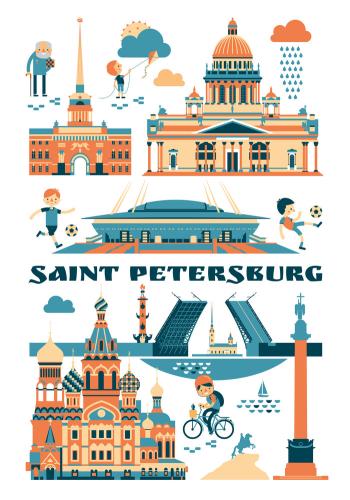 Saint Petersburg landmarks and attractions. Vector illustration in flat design style.