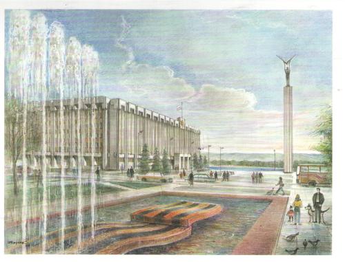 Watercolours of the city of Odessa, Ukraine, on a black background