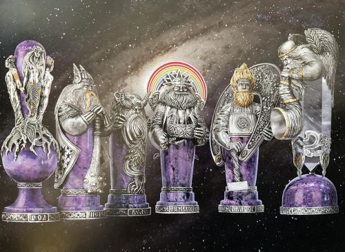 Ancient greek gods and goddesses in the starry sky.