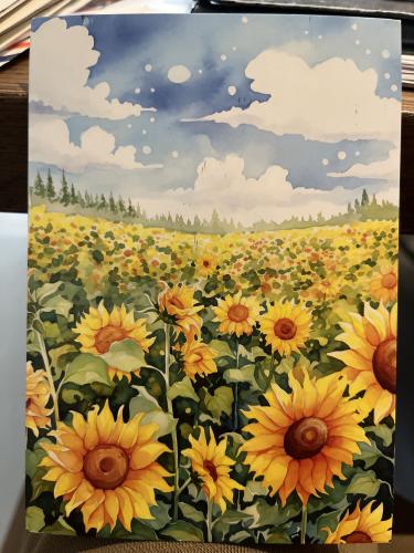 Sunflower painting on canvas with sunflowers and blue sky.