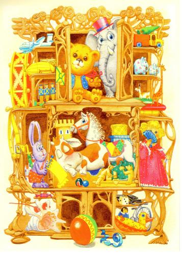 Children's illustration of a fairy tale in the form of a window.