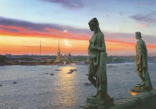 Beautiful sunset over the Peter and Paul Fortress in St. Petersburg