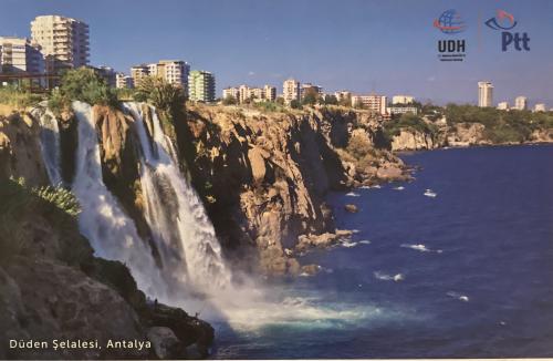 Waterfall in Antalya, Turkey. Travel postcard.