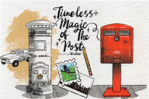 Post box and postcard on a white background. Hand drawing.