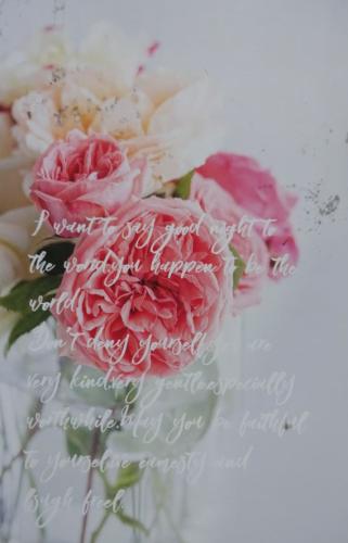 wedding invitation card with a bouquet of pink and white roses