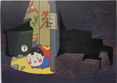 Illustration of a fairy tale scene with a clown and a box