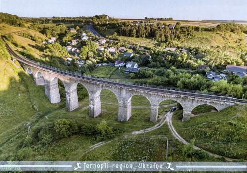 Aerial view of the old railway viaduct in Wales, UK