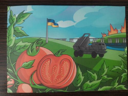 Fruit and vegetables painted on the wall of a farmhouse.