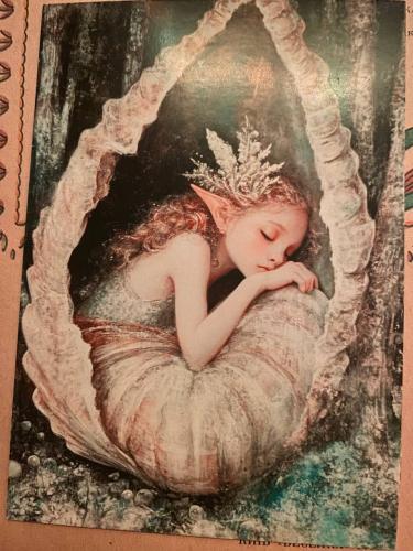 Angel with crown on head. Vintage style photo. Christmas card.