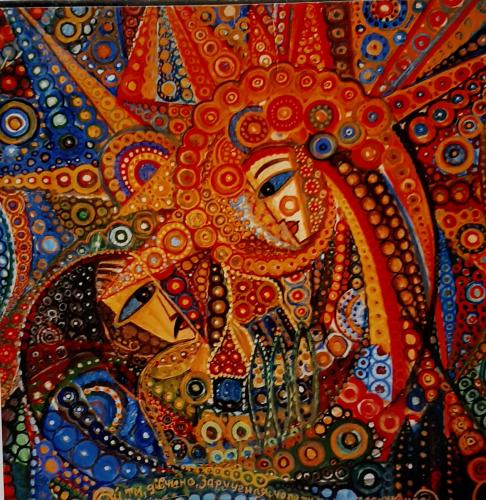 Colorful abstract pattern on a piece of cloth in the shape of a man