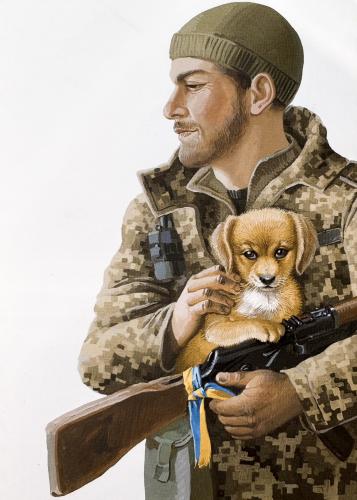 USSR - CIRCA 1980s: A young man with a dog, circa 1980s.