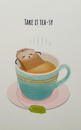 Tea time. Coffee cup with tea bag. Hand drawn illustration.