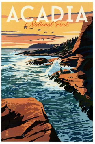 Coastal landscape with cliffs and sea waves. Vector illustration.