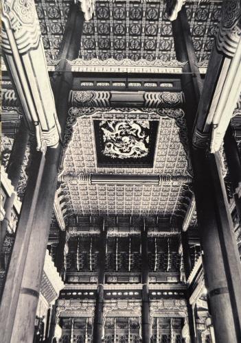 Chinese ancient architecture in Beijing, China. Black and white photo.