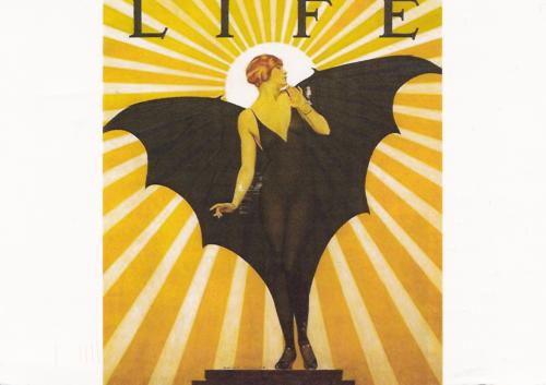 Vintage paper with a picture of a beautiful woman with wings.
