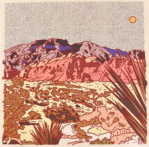 Mountains in the desert. An hand drawn illustration with a vintage effect.