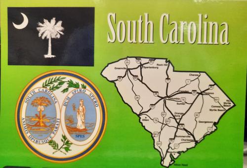 South Carolina State map and flag.