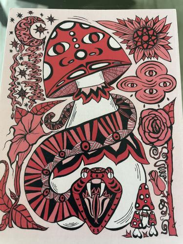 Mushroom coloring page. Hand drawn illustration of mushroom coloring page.