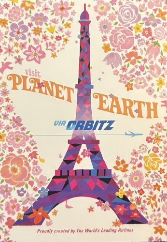 Paris postcard with Eiffel tower on background of floral ornament