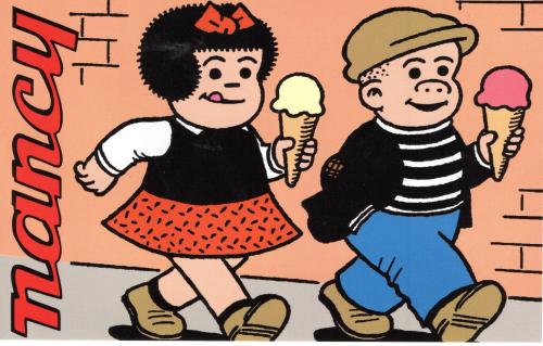 Children's drawing of a boy and a girl with ice cream.