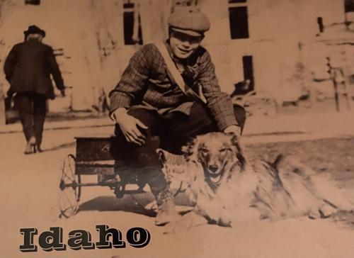 Old photo of boy with his dog in the old town of Istanbul