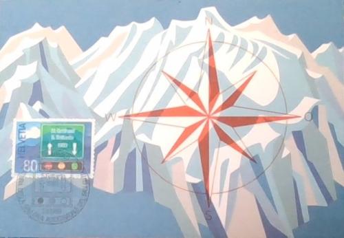 Compass on the background of the mountains and the flag of Chile