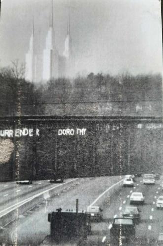 Rainy day in the city. The inscription on the window.